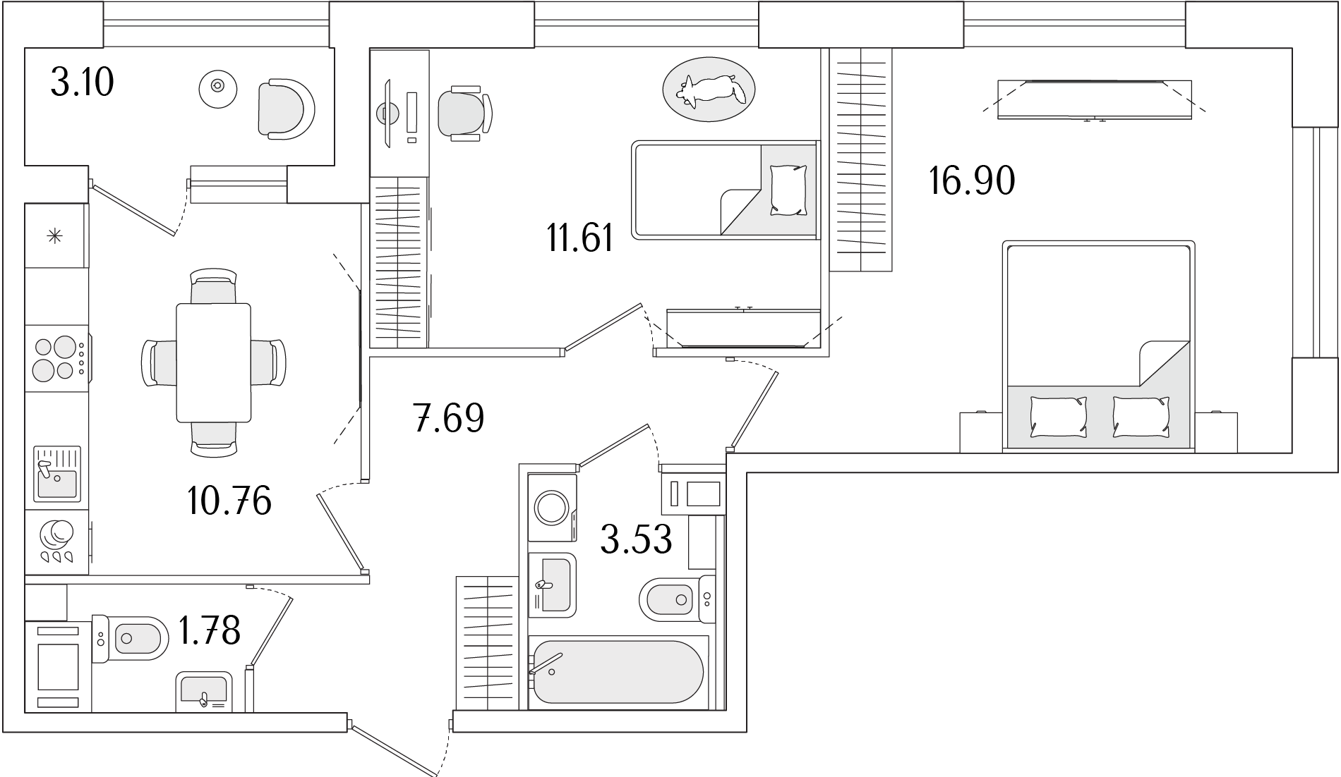 2-комнатная, 53.8 м², 8 этаж из 17, ЖК «Аурум»