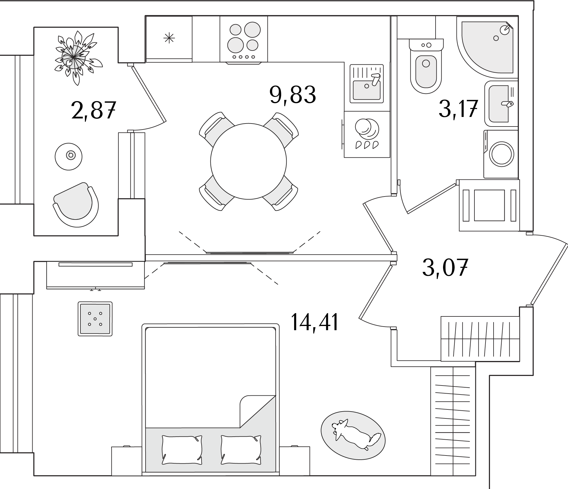 1-комнатная, 31.92 м2, ЖК «Аурум»