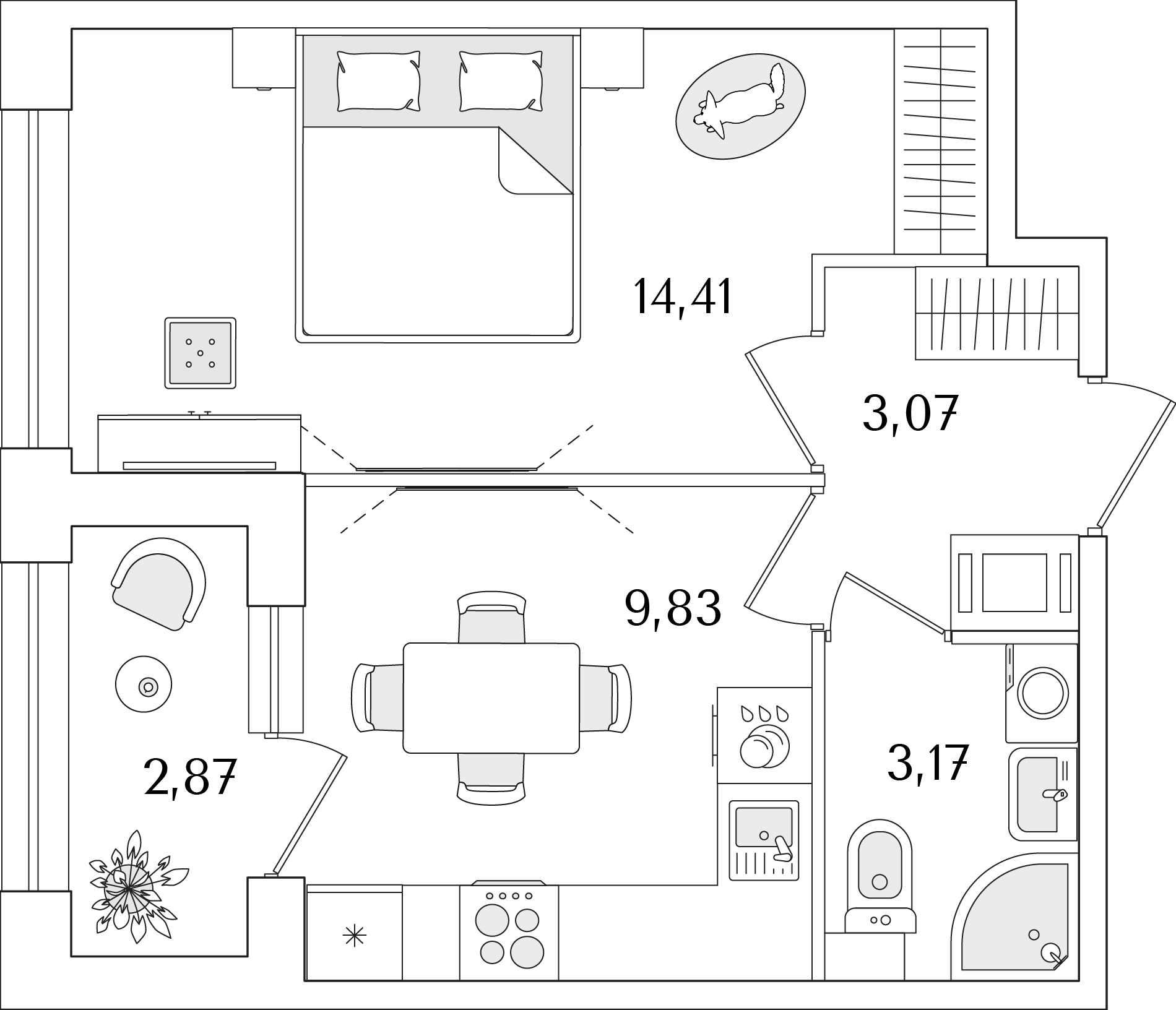 1-комнатная, 31.92 м2, ЖК «Аурум»