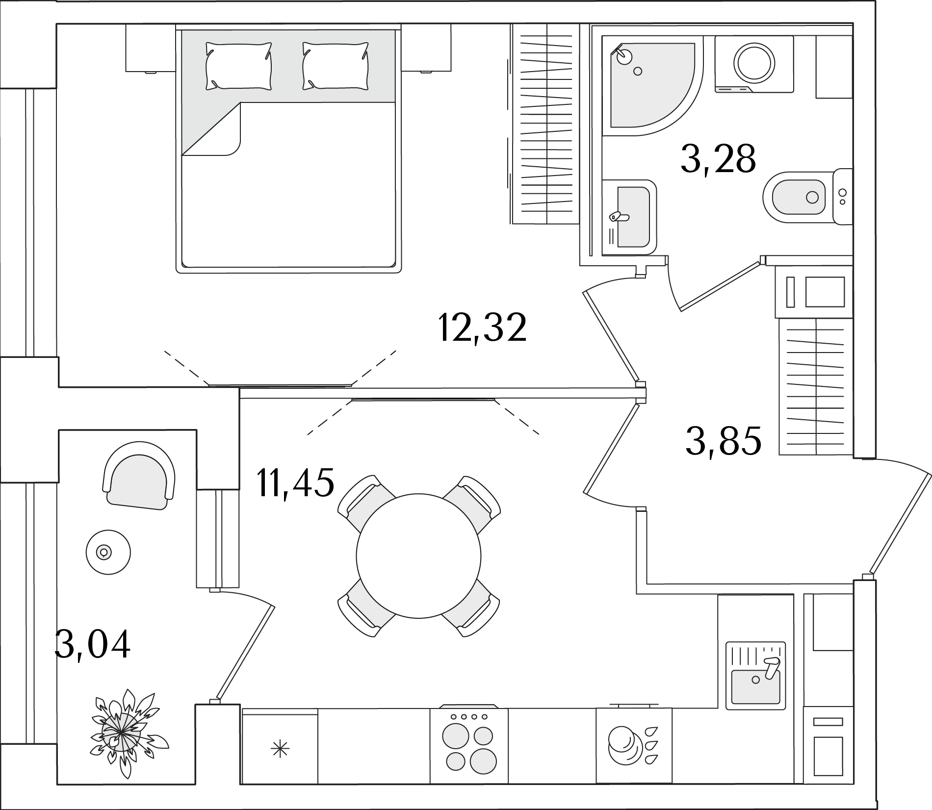 1-комнатная, 32.42 м2, ЖК «Аурум»