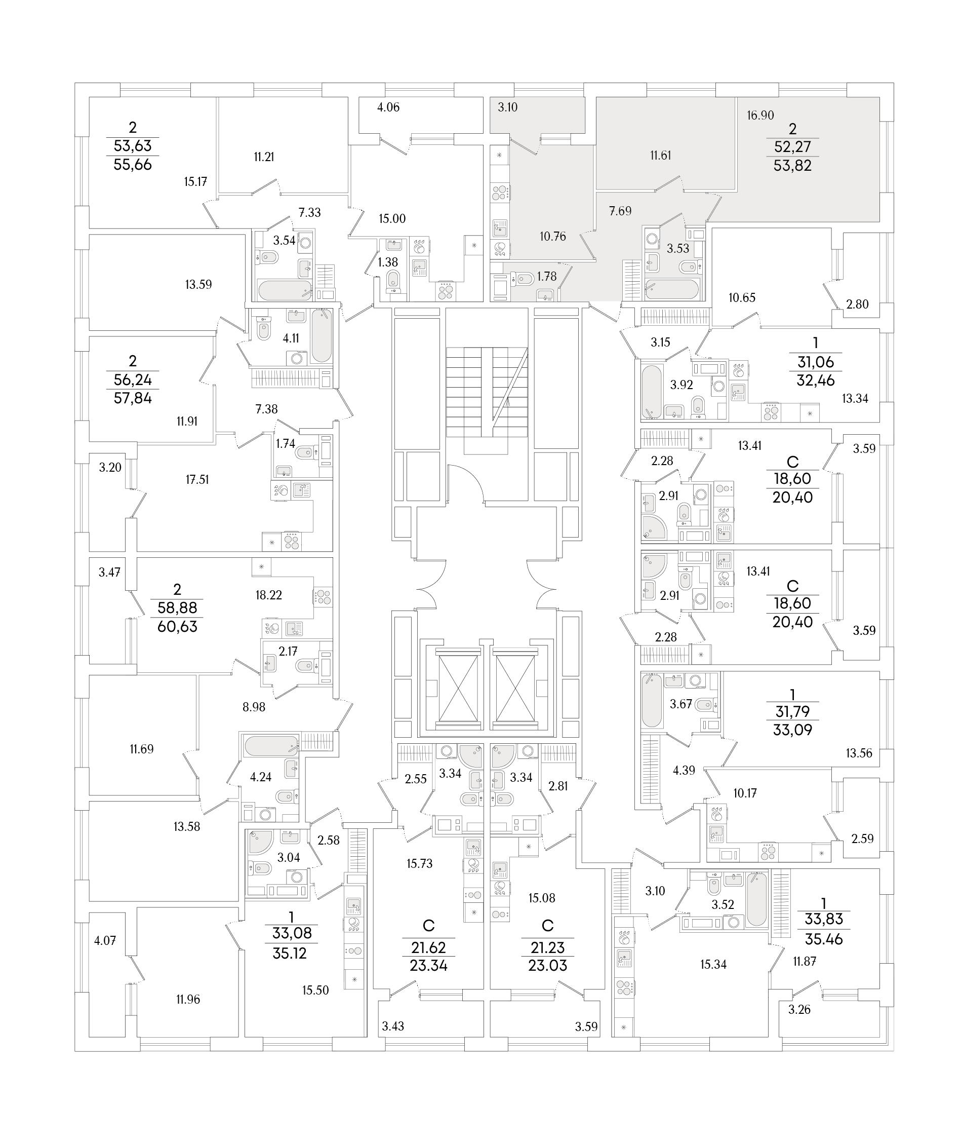 2-комнатная квартира, 53.82 кв.м, Аурум, изображение-2