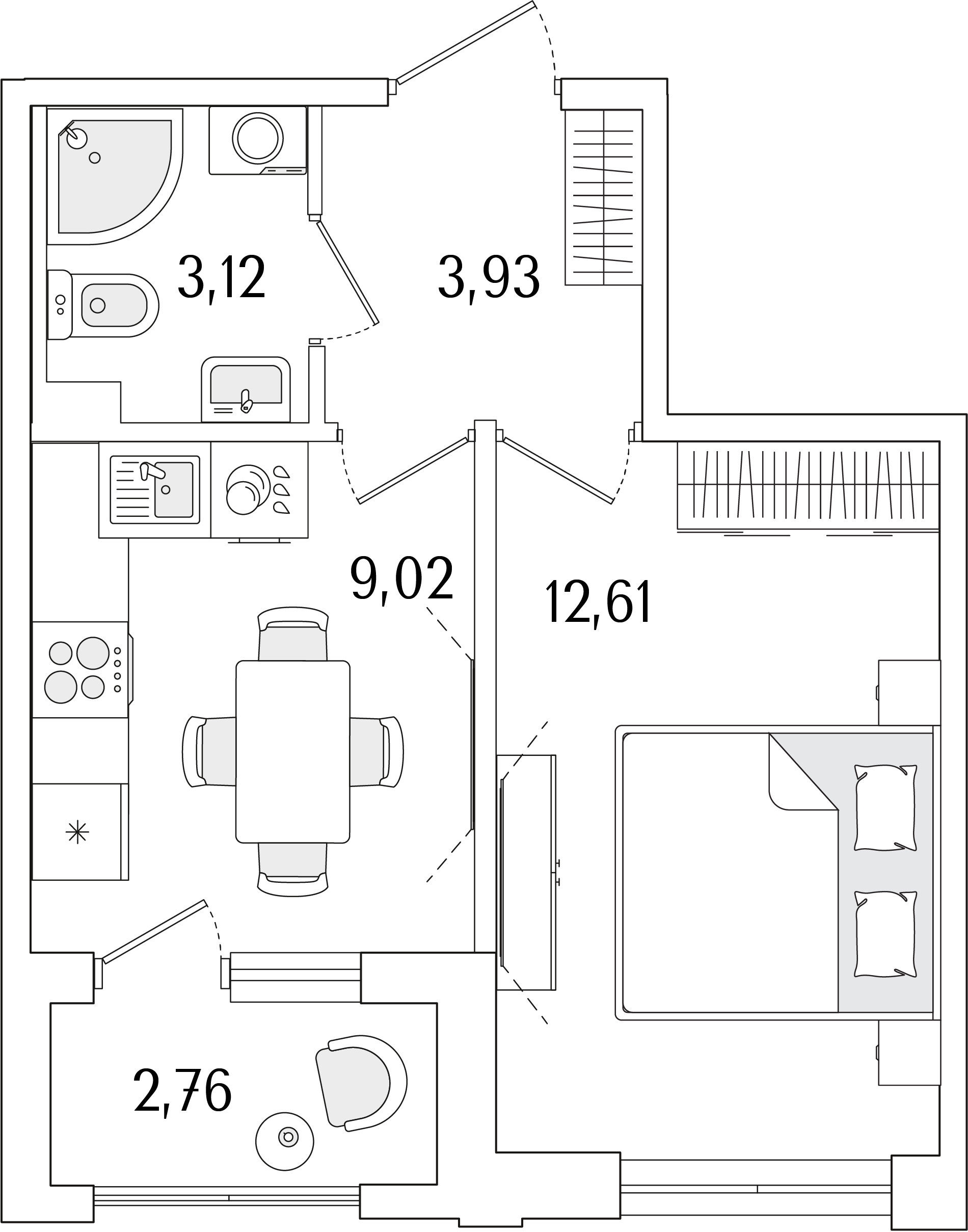 1-комнатная, 30.06 м2, ЖК «Гранат»