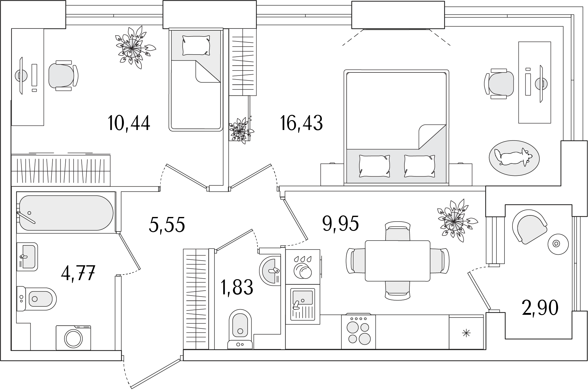 2-комнатная, 50.42 м2, ЖК «Гранат»