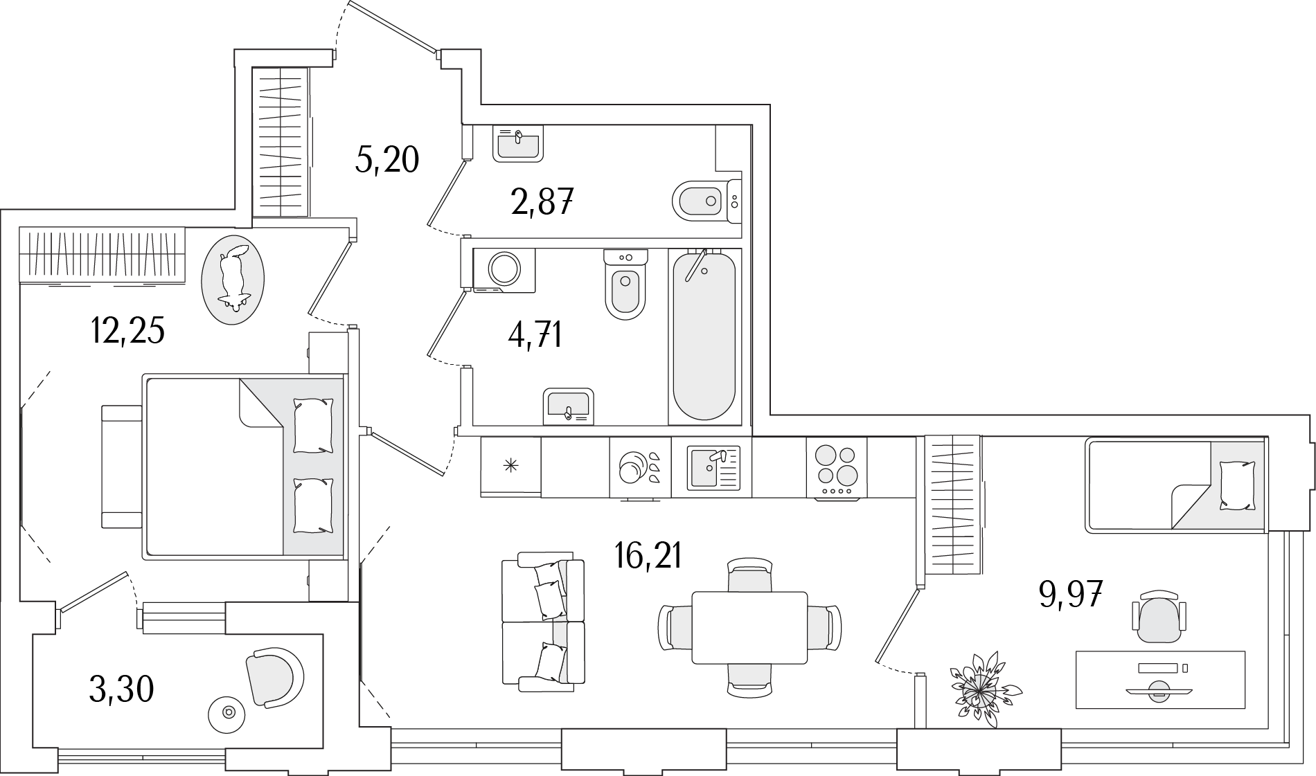 2-комнатная, 52.86 м2, ЖК «Гранат»