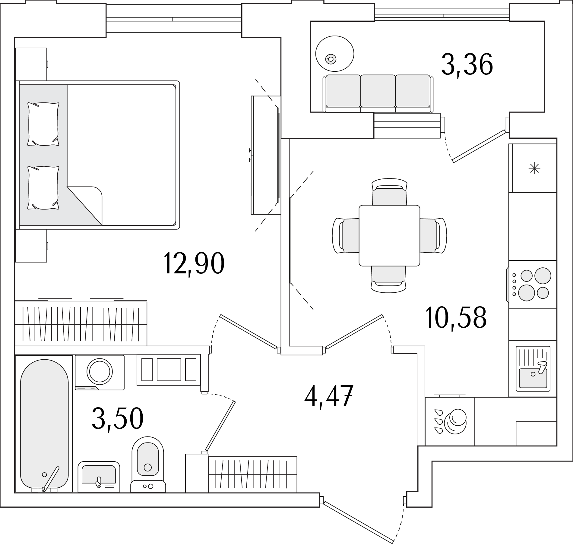1-комнатная, 33.13 м2, ЖК «Гранат»