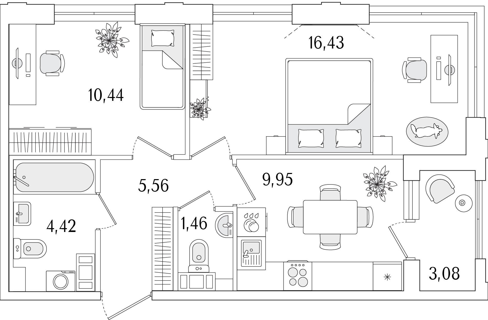 2-комнатная, 49.8 м2, ЖК «Гранат»