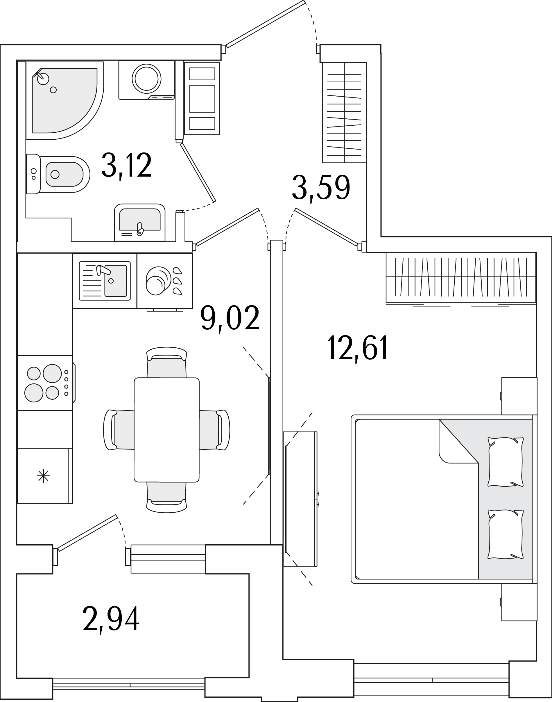 1-комнатная, 29.81 м2, ЖК «Гранат»