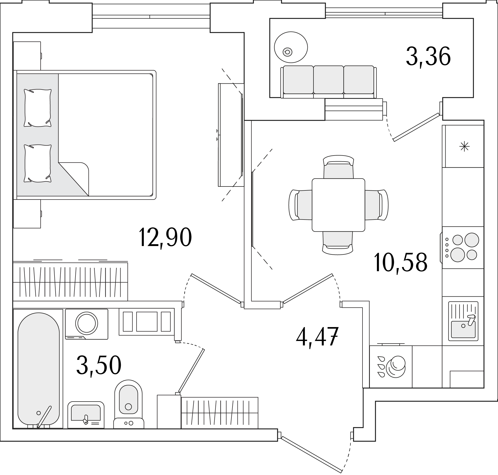 1-комнатная, 33.13 м2, ЖК «Гранат»