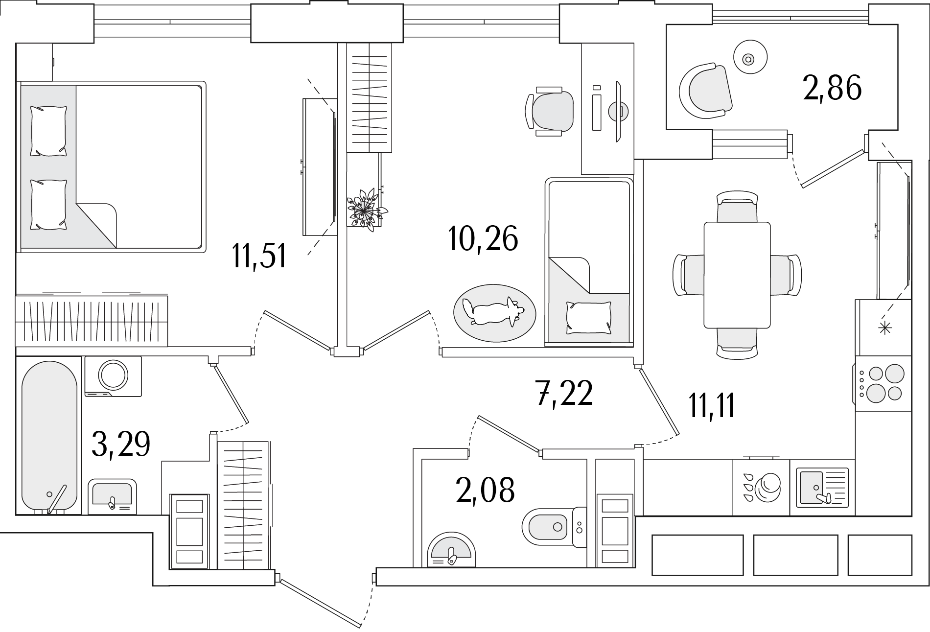2-комнатная, 46.9 м2, ЖК «Гранат»