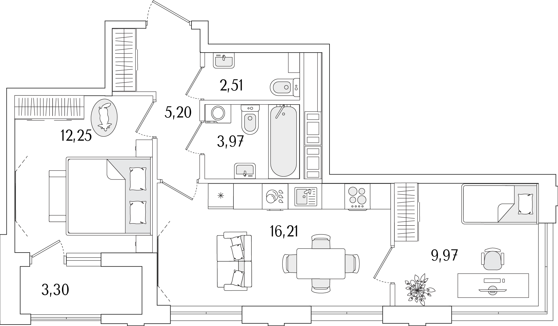 2-комнатная, 51.76 м2, ЖК «Гранат»