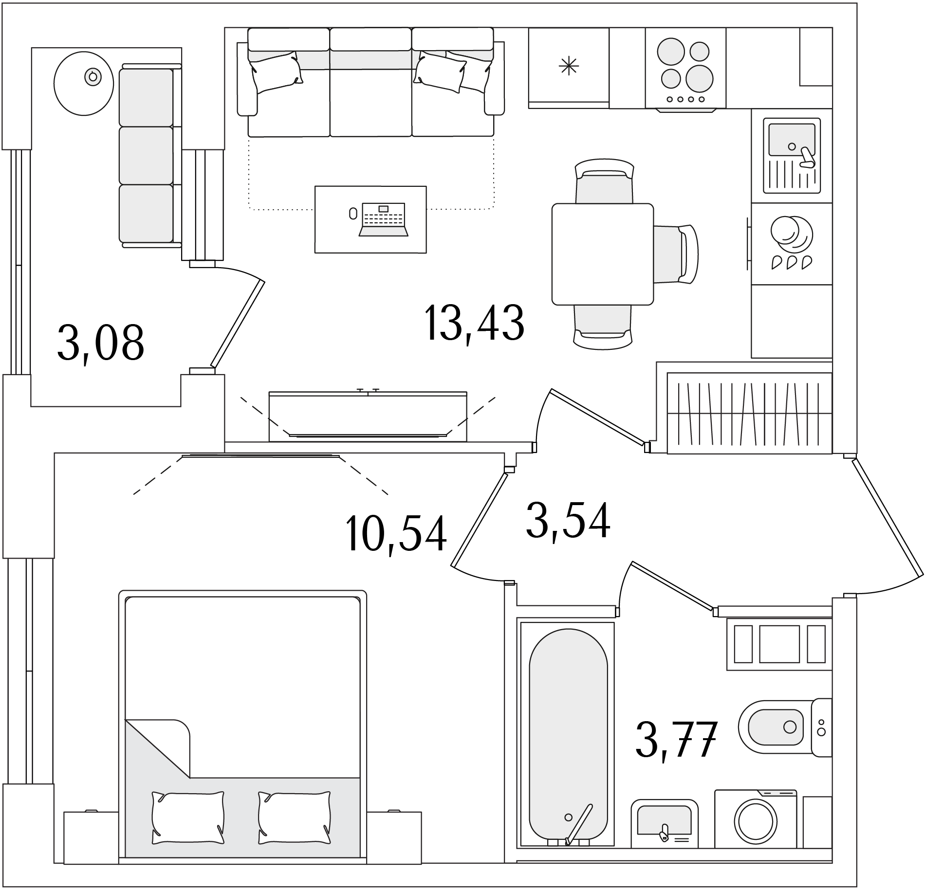 1-комнатная, 32.82 м2, ЖК «Гранат»