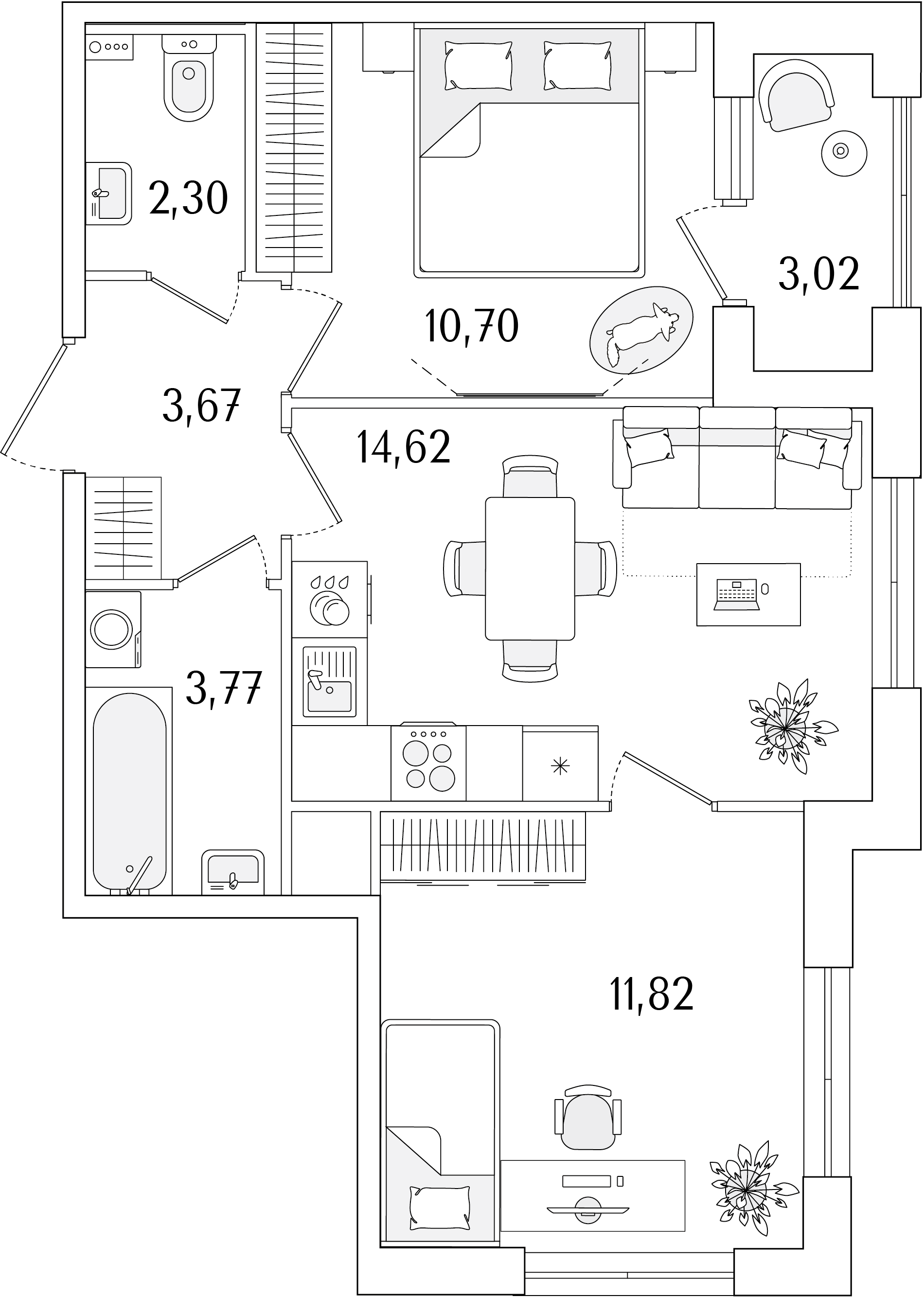 2-комнатная квартира, 48.39 кв.м, Гранат