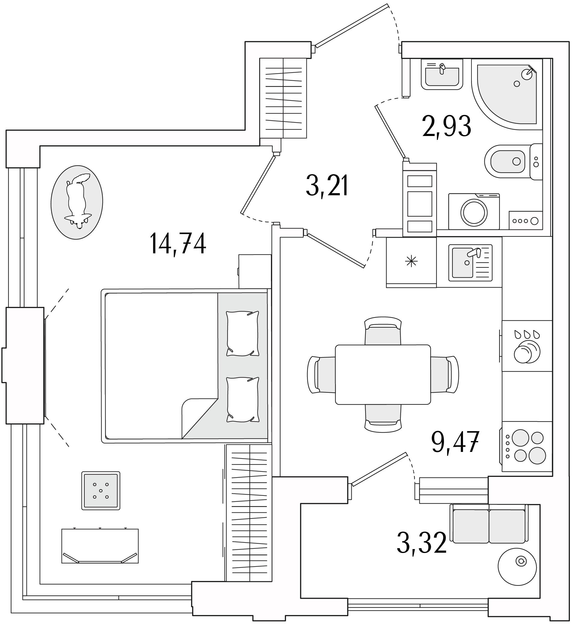 1-комнатная квартира, 32.01 кв.м, ЖК «Гранат» 1-комнатная квартира, 32.01 кв.м, ЖК «Гранат»