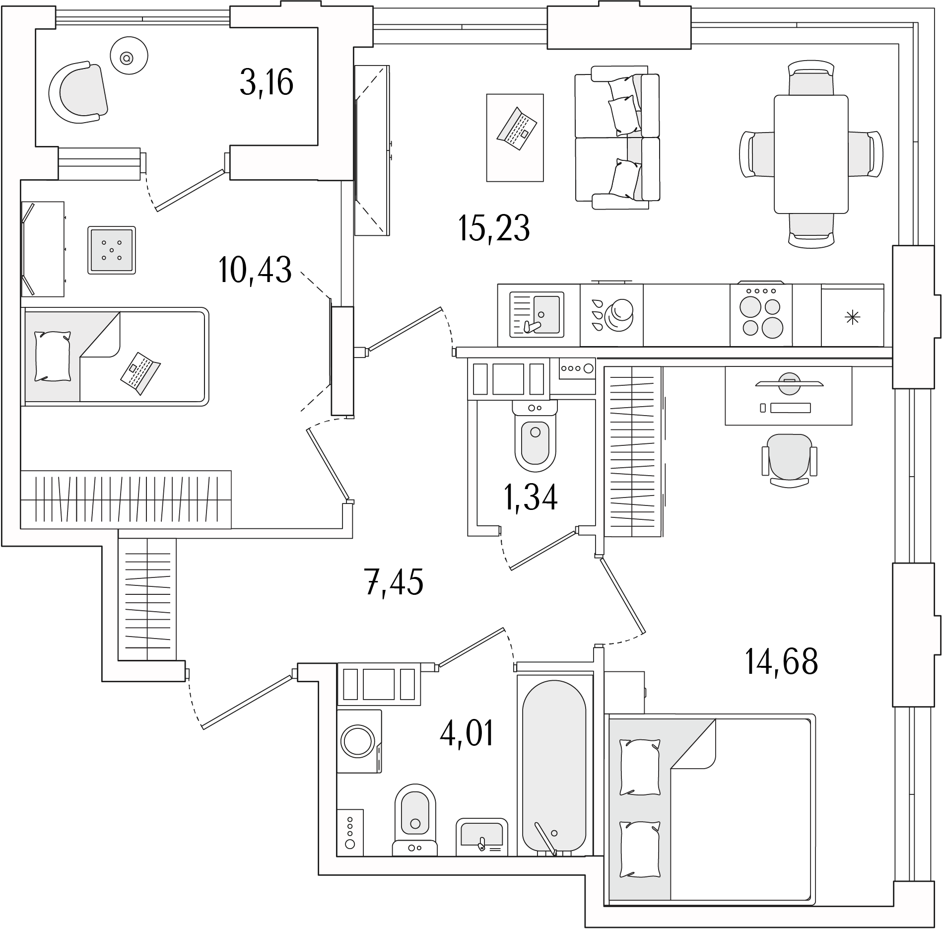 2-комнатная квартира, 54.72 кв.м, ЖК «Гранат»