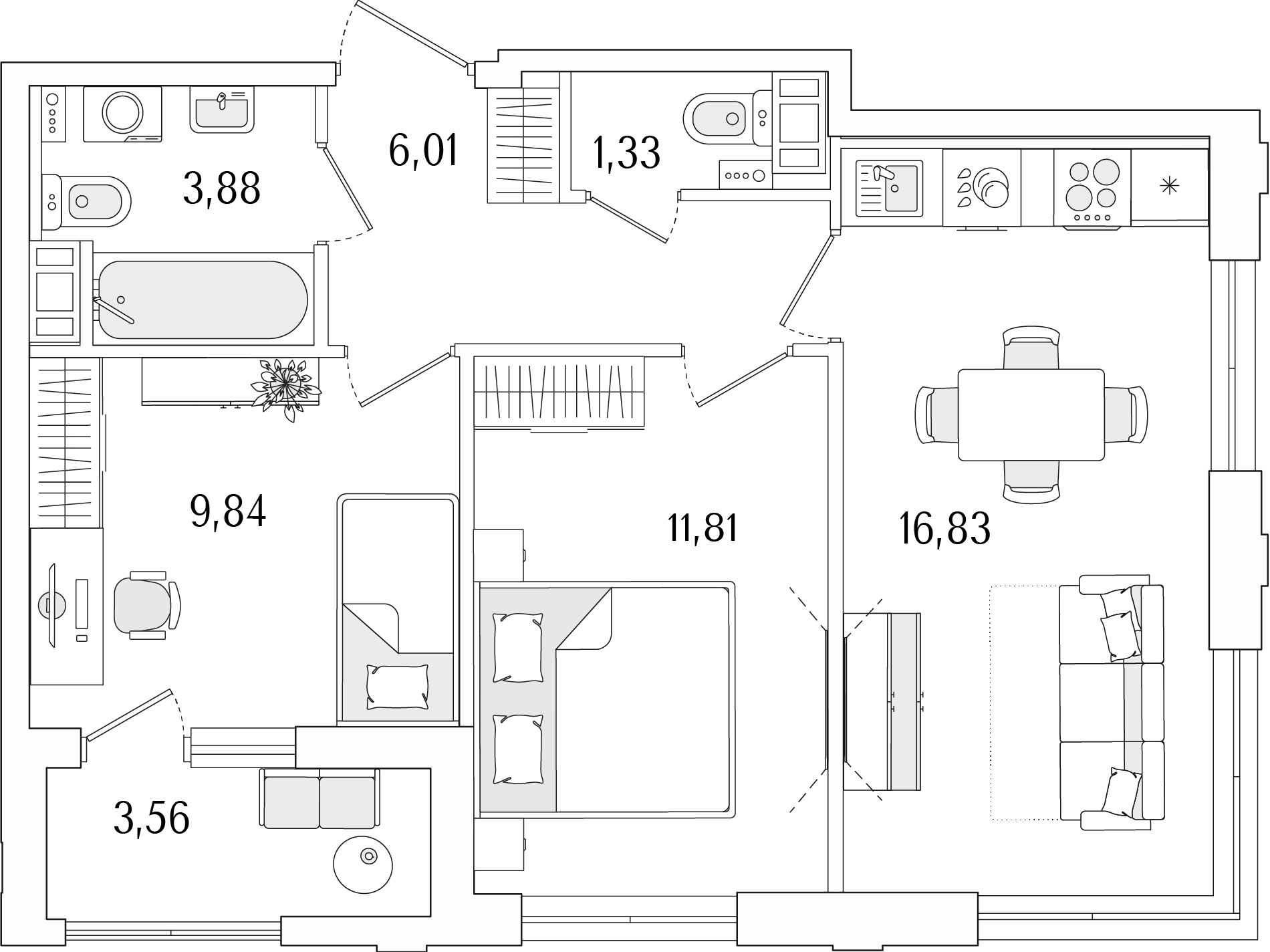 2-комнатная квартира, 51.48 кв.м, ЖК «Гранат»