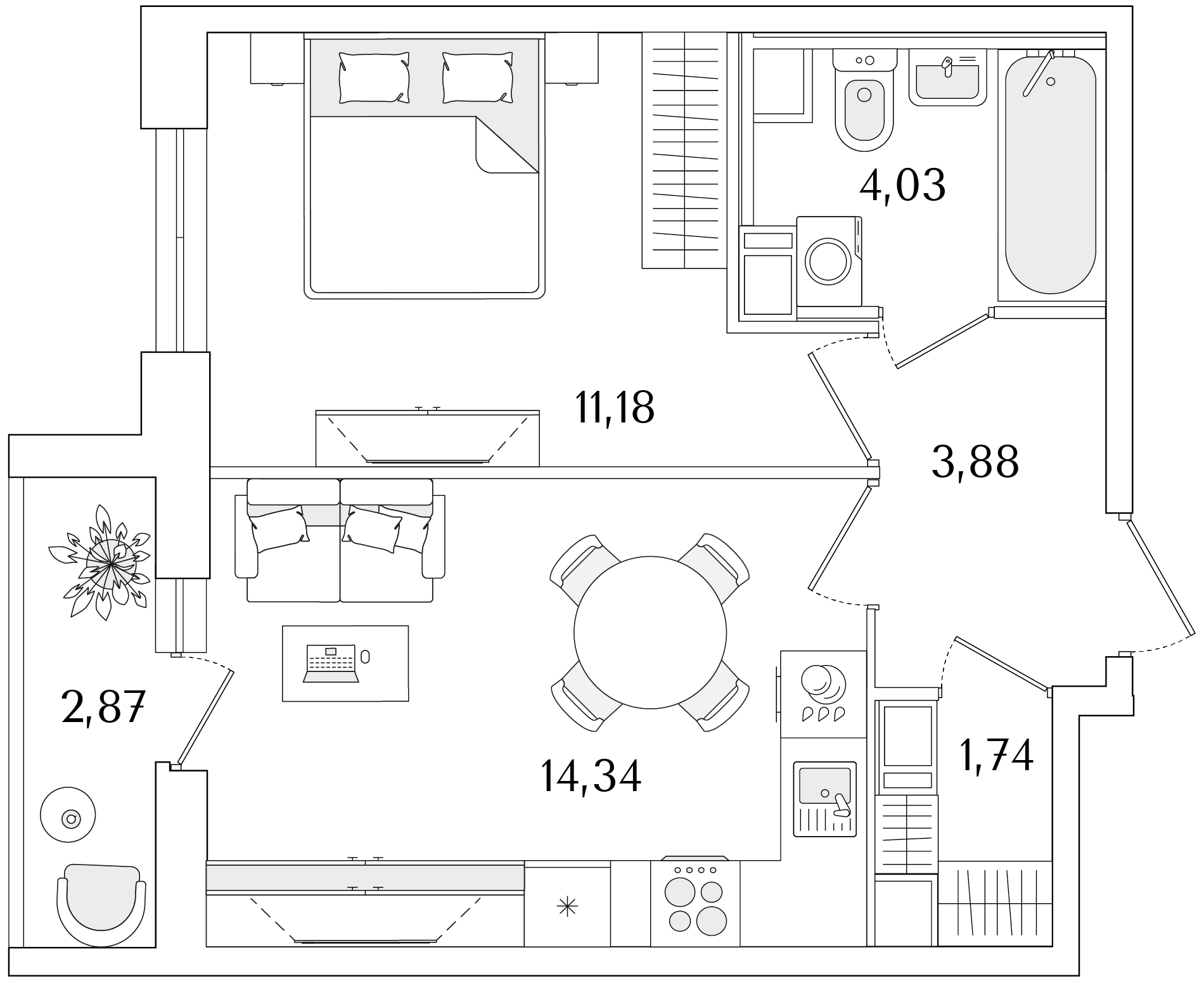 1-комнатная квартира, 36.61 кв.м, ЖК «Кинопарк»