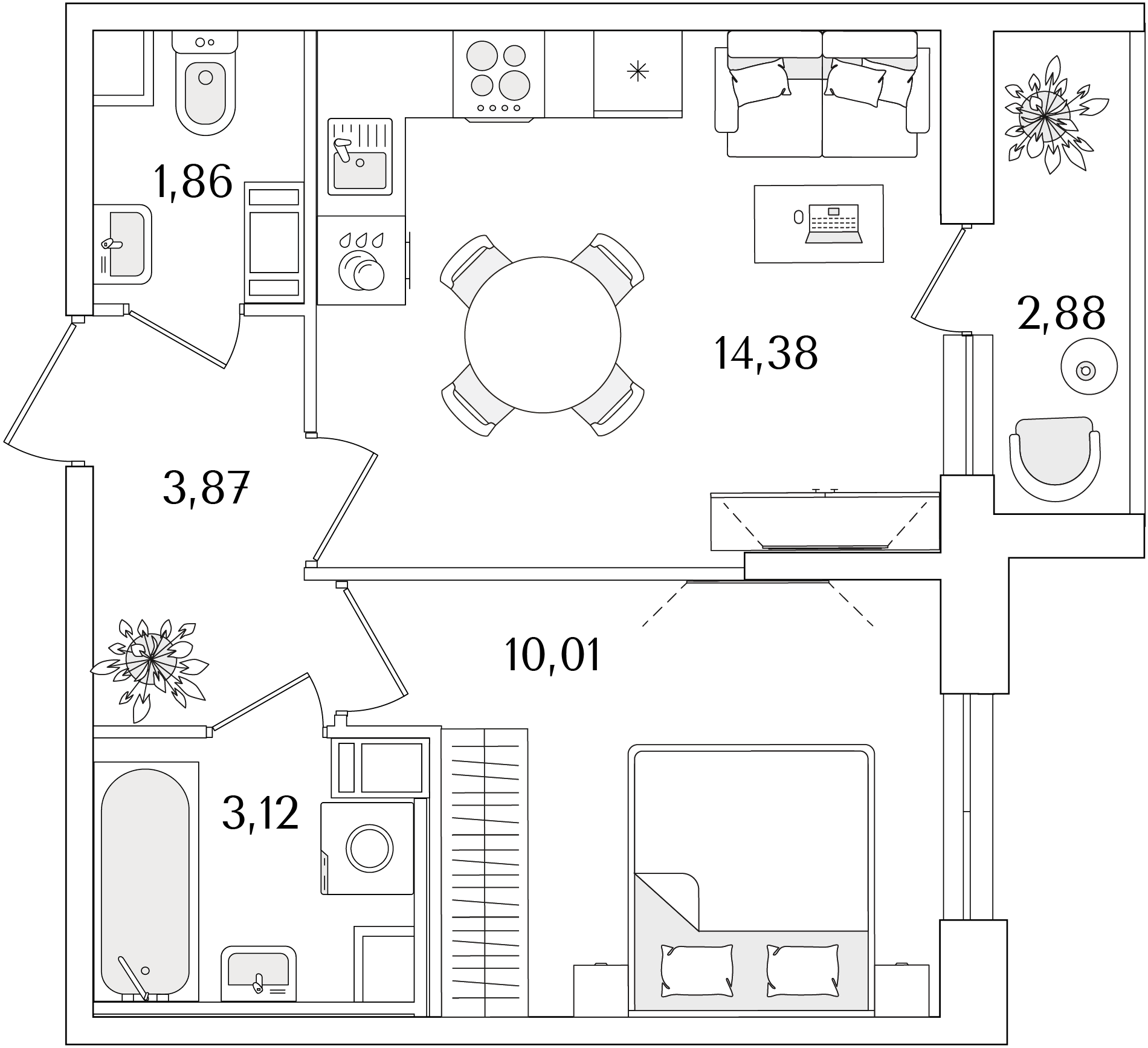 1-комнатная, 34.68 м2, ЖК «Кинопарк» 1-комнатная, 34.68 м2, ЖК «Кинопарк»