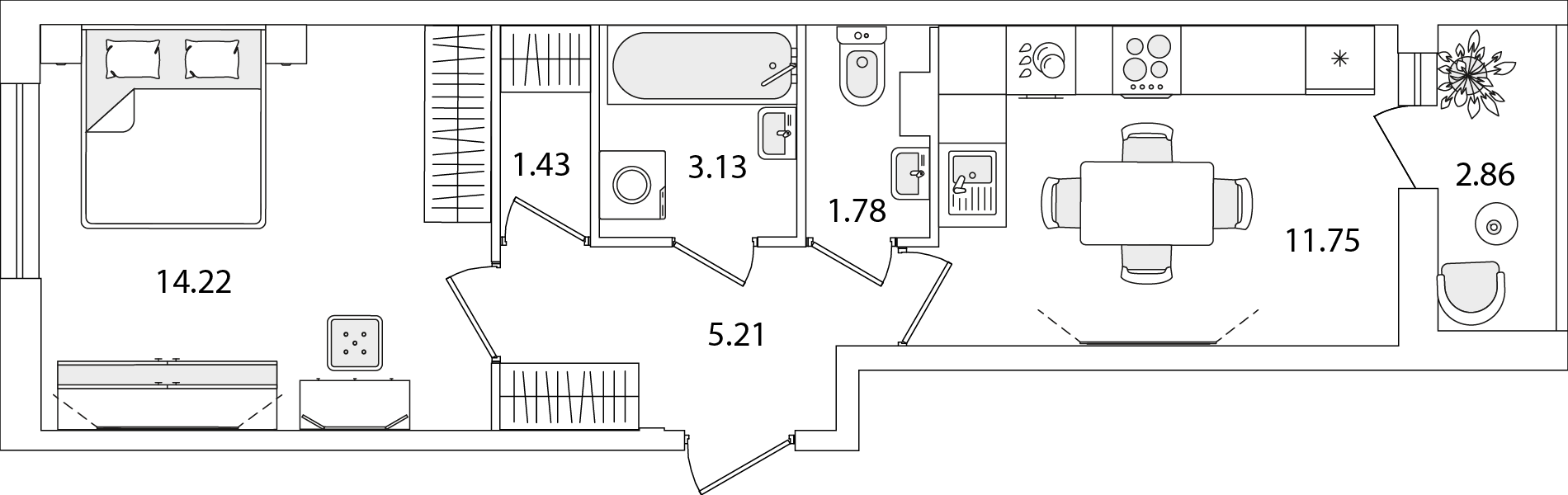 1-комнатная, 38.95 м2, ЖК «Кинопарк» 1-комнатная, 38.95 м2, ЖК «Кинопарк»