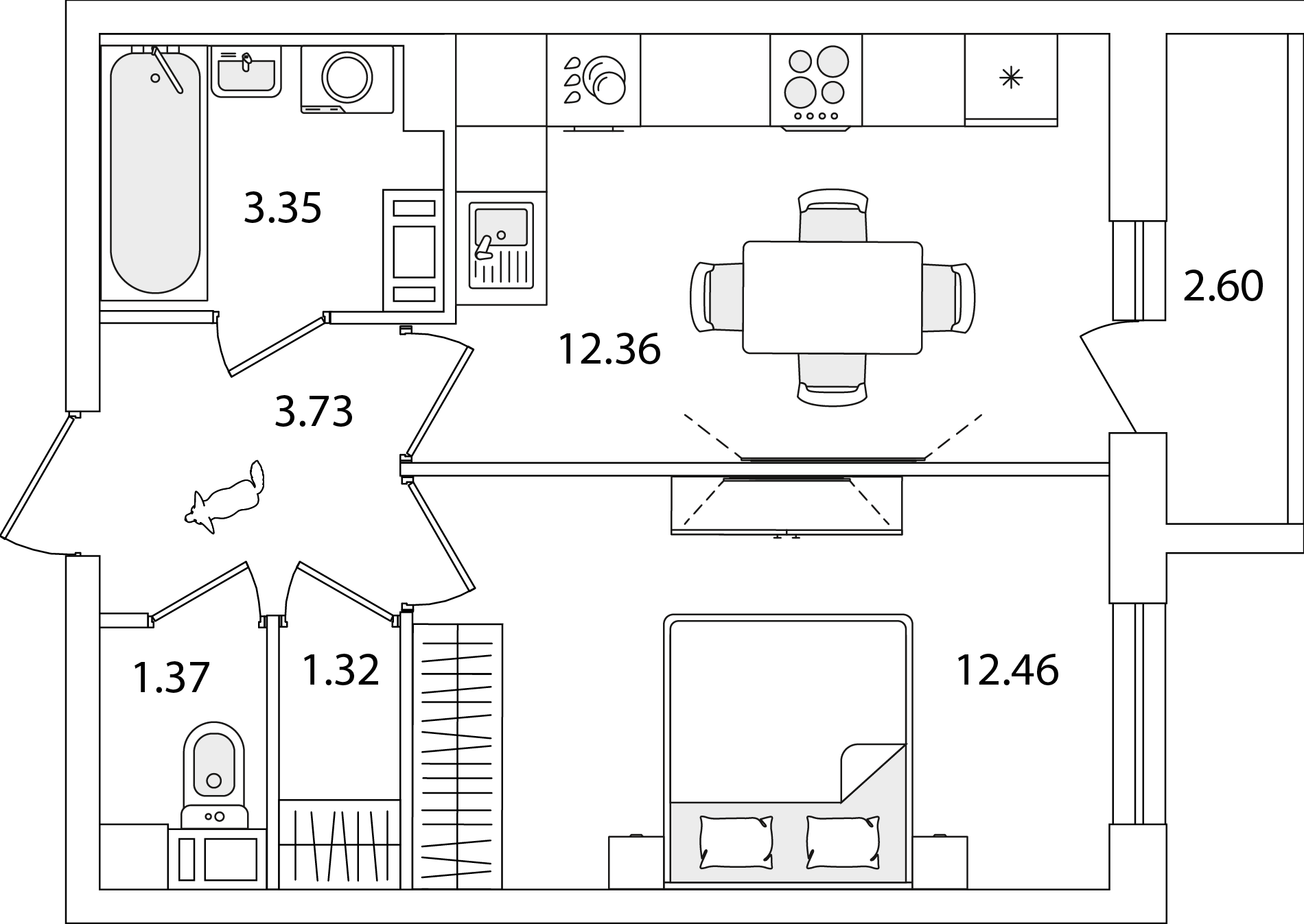 1-комнатная, 35.89 м2, ЖК «Кинопарк»