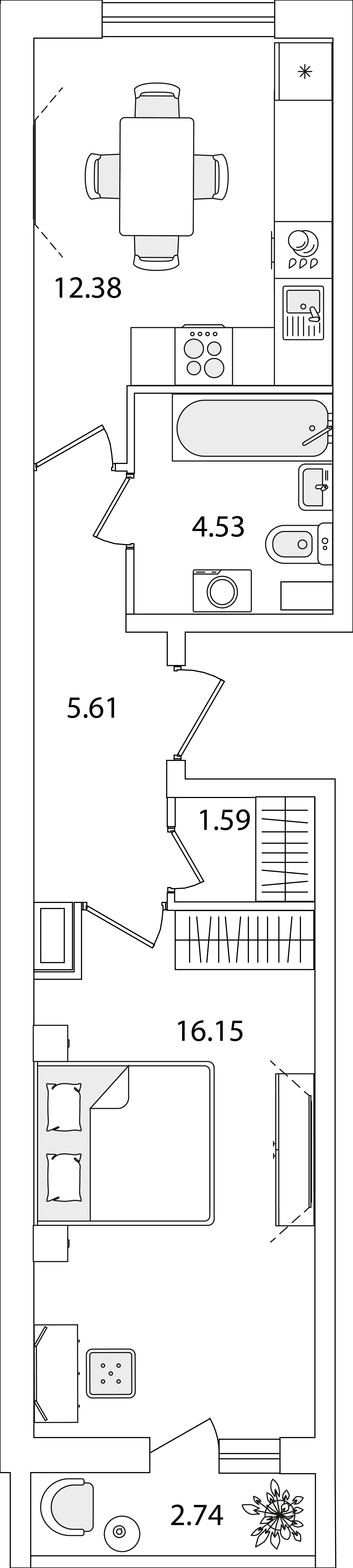 1-комнатная квартира, 41.63 кв.м, ЖК «Кинопарк»
