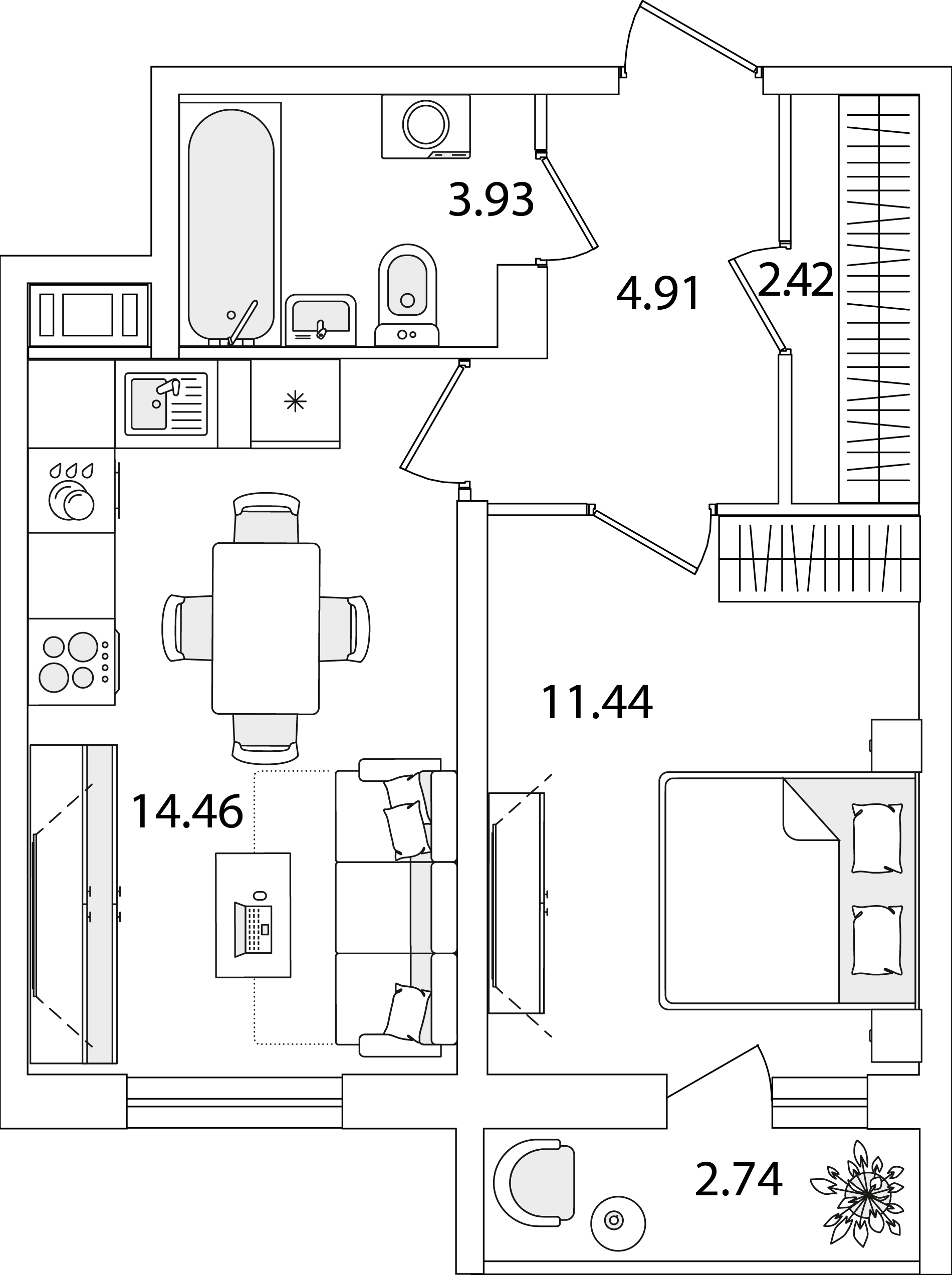 1-комнатная, 38.53 м2, ЖК «Кинопарк» 1-комнатная, 38.53 м2, ЖК «Кинопарк»